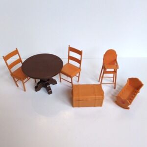 Vtg 70s Mattel Sunshine Family Doll Furniture Table Chairs High Chair Crib Chest